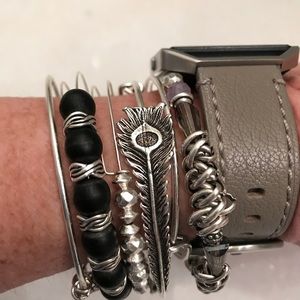 Alex and Ani bracelets (five). Silver